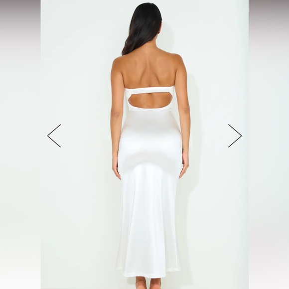 Hello Molly White Satin Midi Strapless Dress with Lace Detailing - Picture 6 of 12